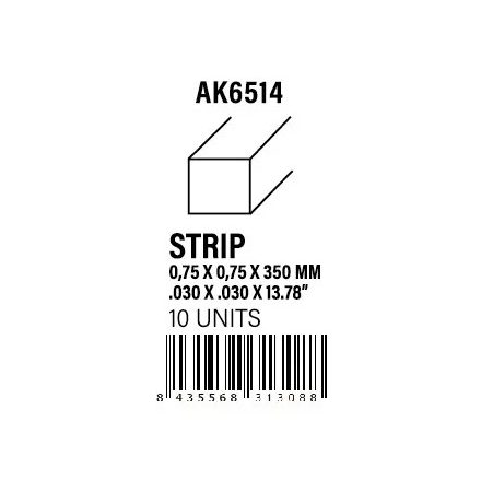 STYRENE STRIP - Strips 0.75 x 0.75 x 350mm