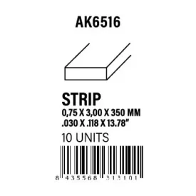 STYRENE STRIP - Strips 0.75 x 3.00 x 350mm