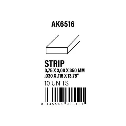 STYRENE STRIP - Strips 0.75 x 3.00 x 350mm