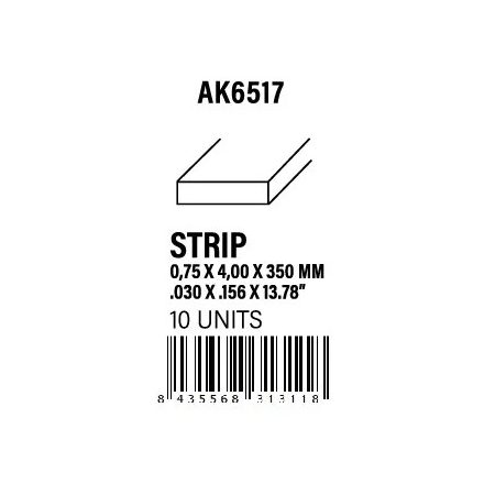 STYRENE STRIP - Strips 0.75 x 4.00 x 350mm