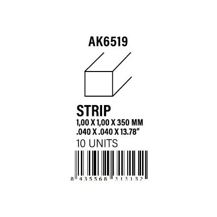 STYRENE STRIP - Strips 1.00 x 1.00 x 350mm