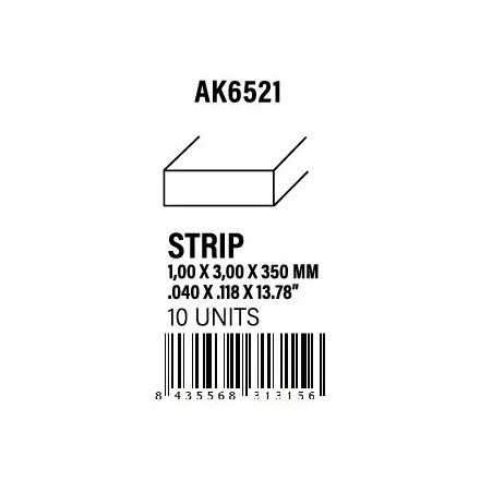 STYRENE STRIP - Strips 1.00 x 3.00 x 350mm