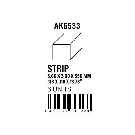 STYRENE STRIP - Strips 3.00 x 3.00 x 350mm