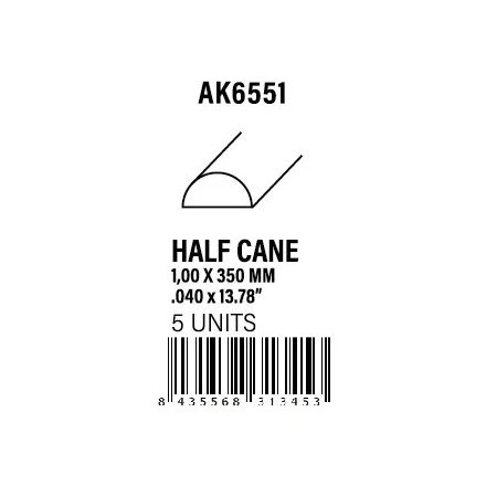STYRENE STRIP - Half cane 1.00 x 350mm