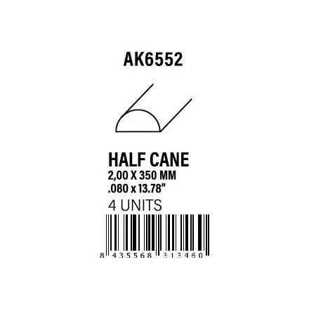 STYRENE STRIP - Half cane 2.00 x 350mm