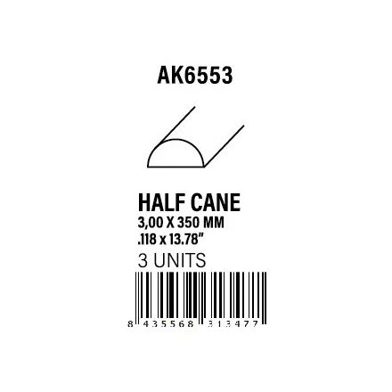 STYRENE STRIP - Half cane 3.00 x 350mm