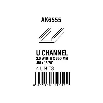 STYRENE STRIP - U Channel 3.0 width x 350mm