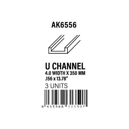 STYRENE STRIP - U Channel 4.0 width x 350mm