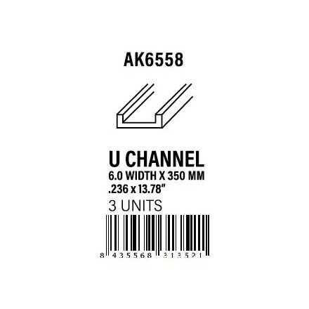 STYRENE STRIP - U Channel 6.0 width x 350mm