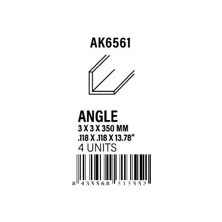 STYRENE STRIP - Angle 3.00 x 3.00 x 350mm
